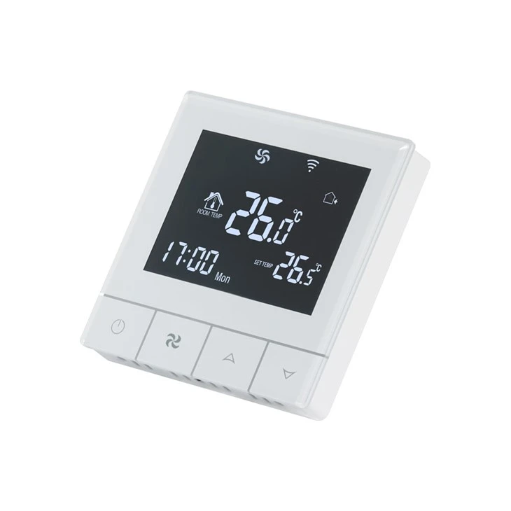 White Frame Black Backlight Smart Fan Coil Thermostat TGT79-AC