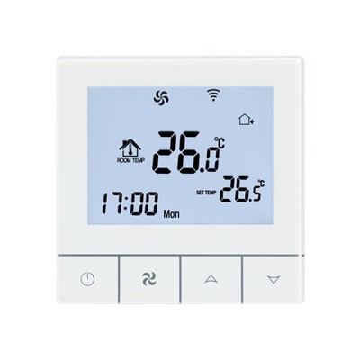 ترموستات فن کویل صفحه لمسی قاب سفید و نور پس زمینه TDS75-AC